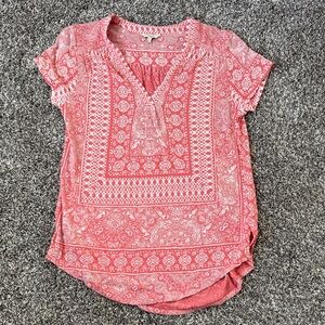 Lucky Brand Coral White Paisley Short Sleeve Tunic